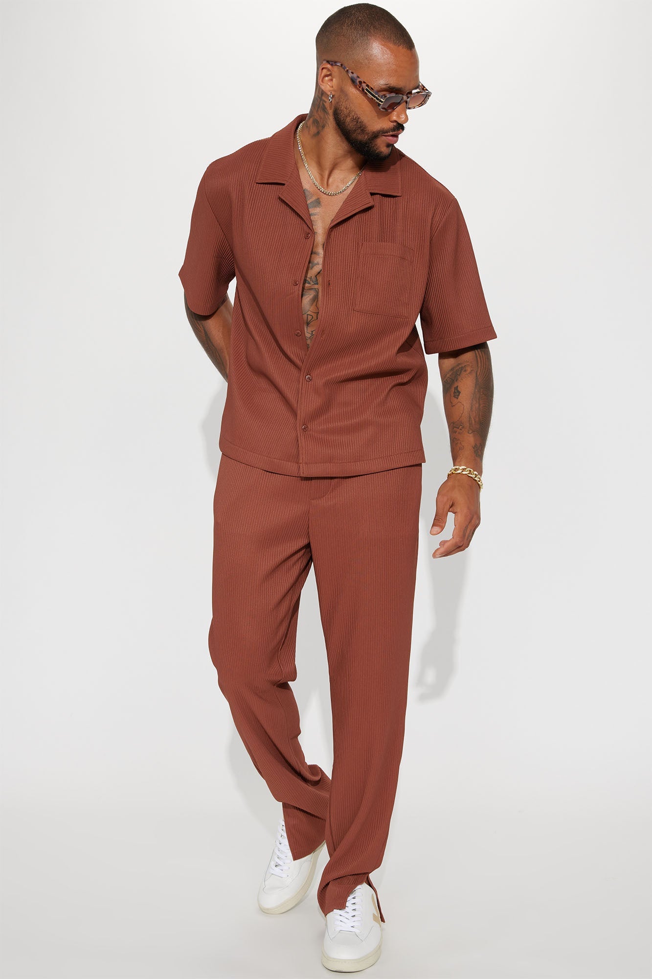 Show Up Slim Slit Pants - Chocolate