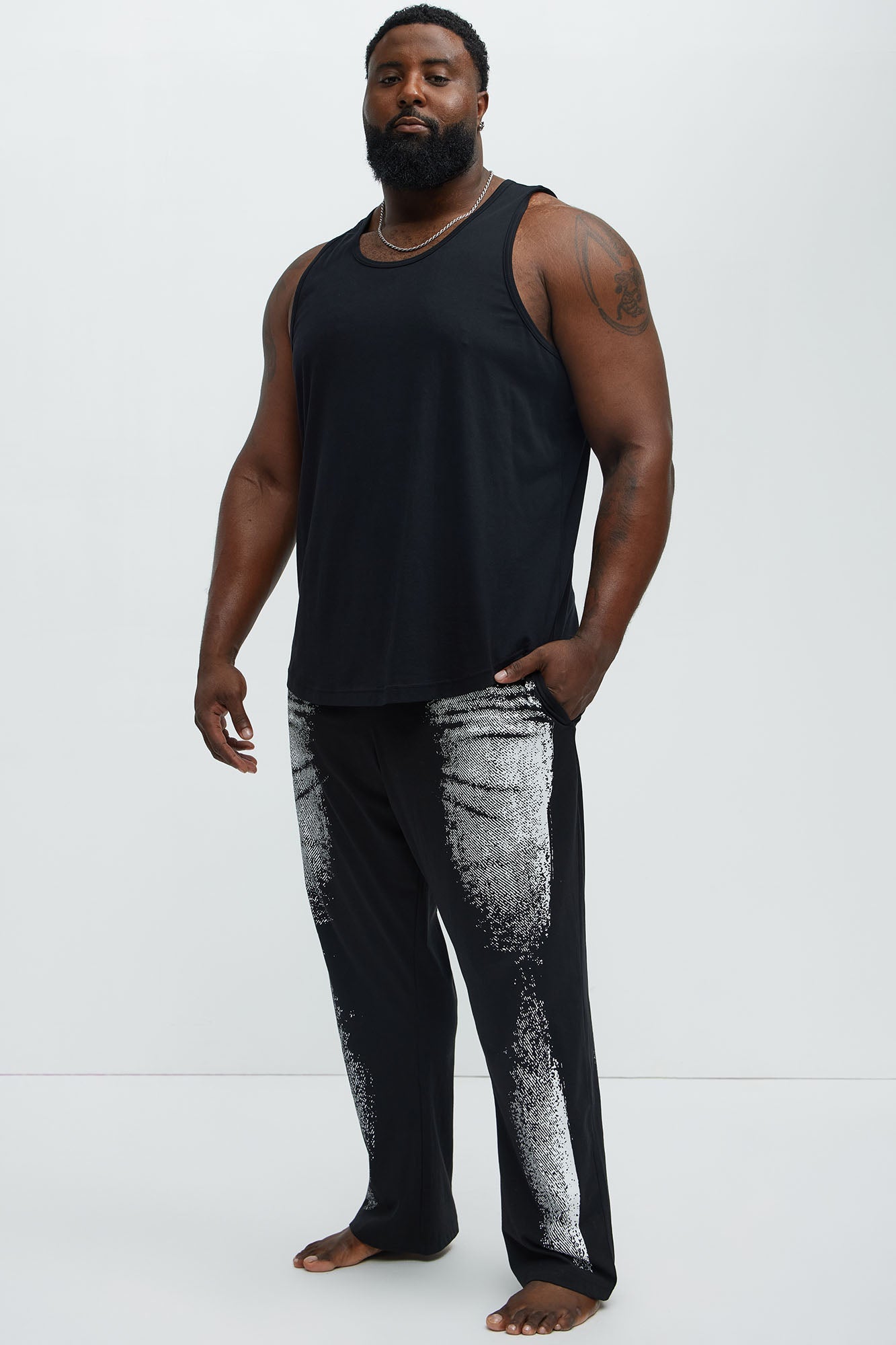 Printed Jean Relaxed Lounge Pants - Black/combo