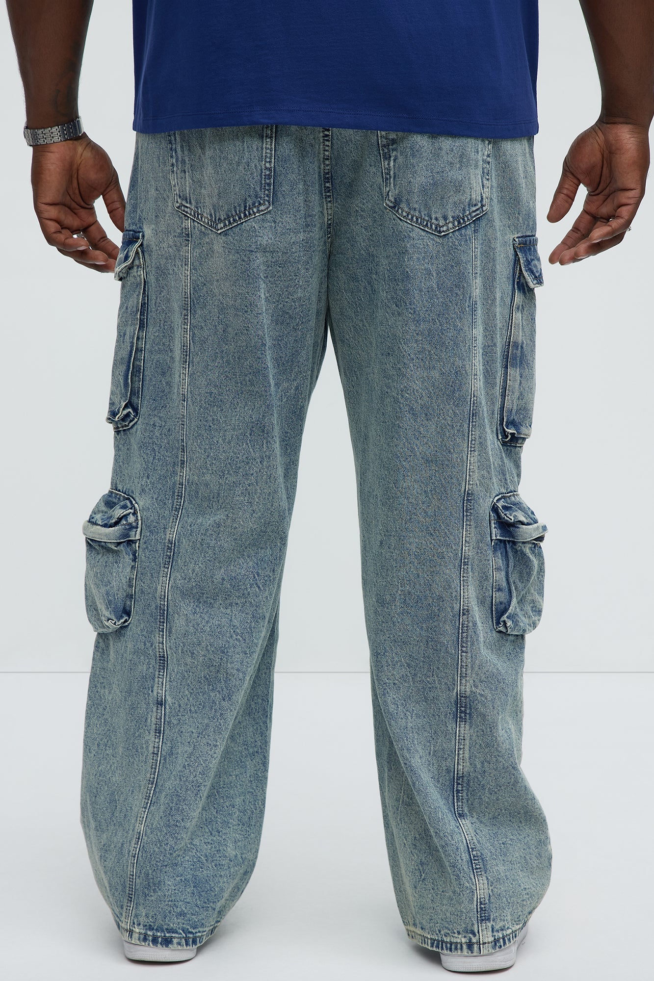 Wish So Many Baggy Cargo Jeans - Medium Blue Wash