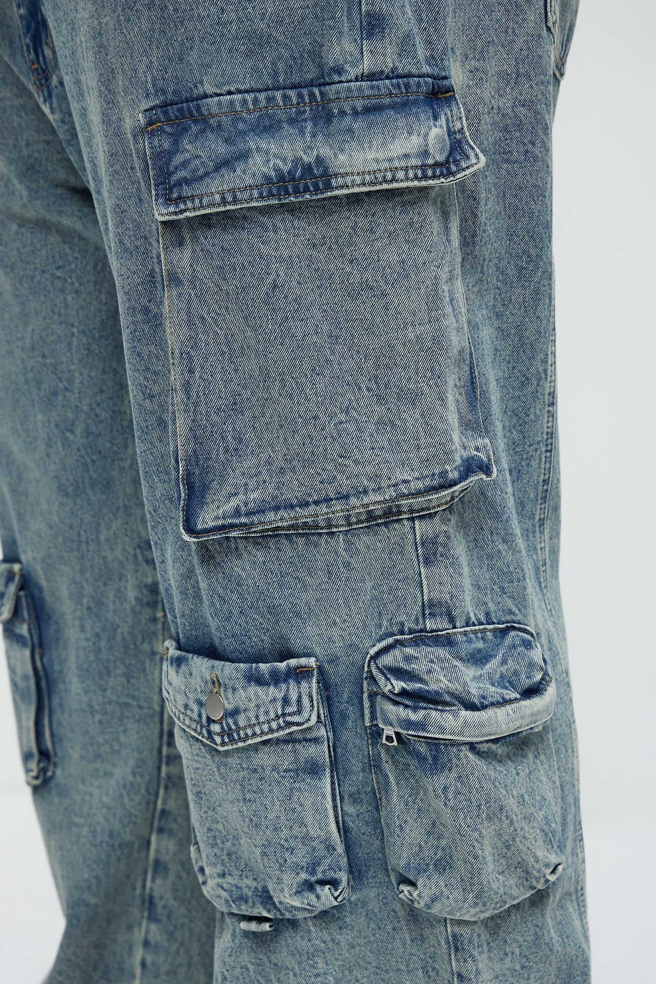 Wish So Many Baggy Cargo Jeans - Medium Blue Wash