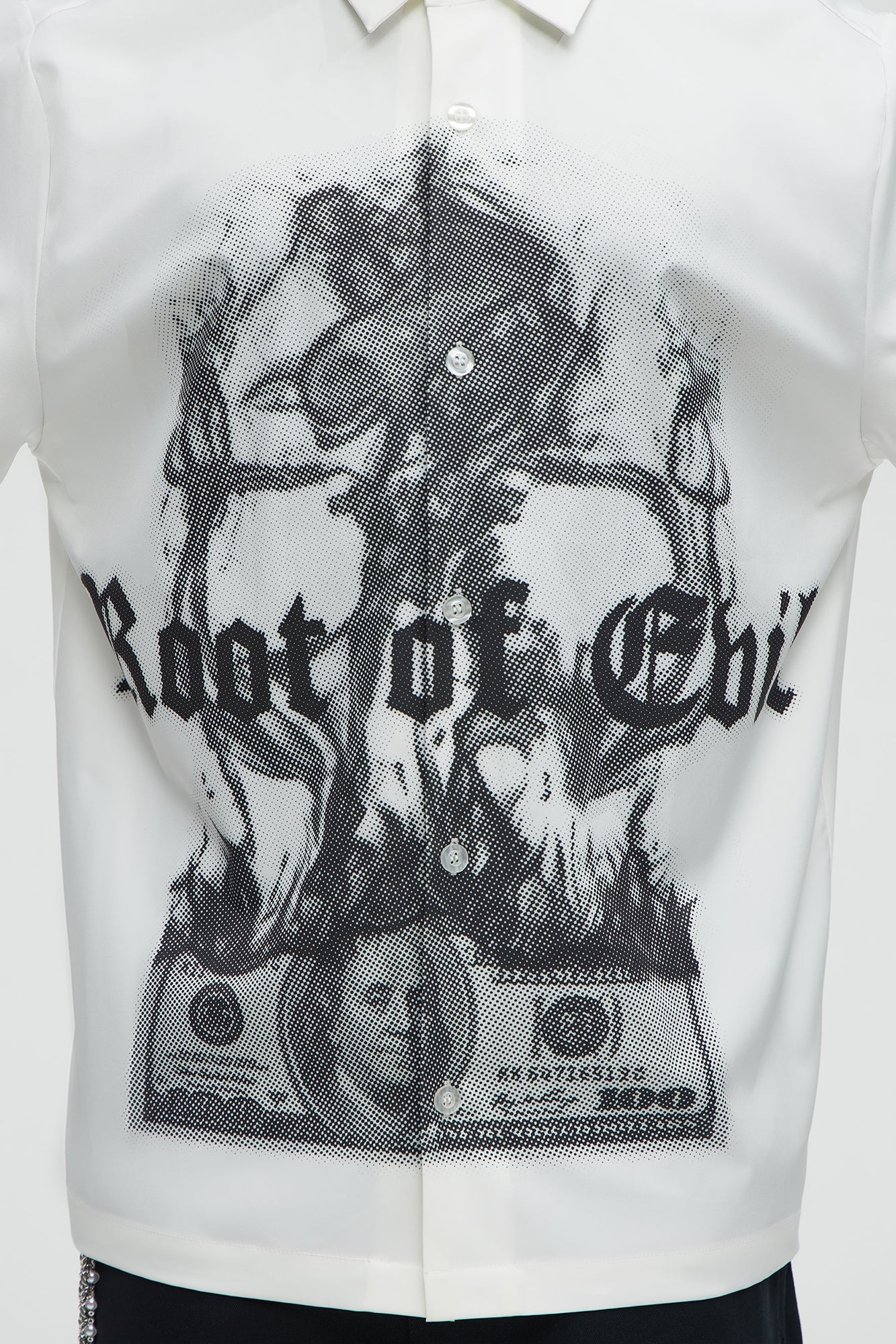 Smoking Skeleton Graphic Button Up Shirt - White