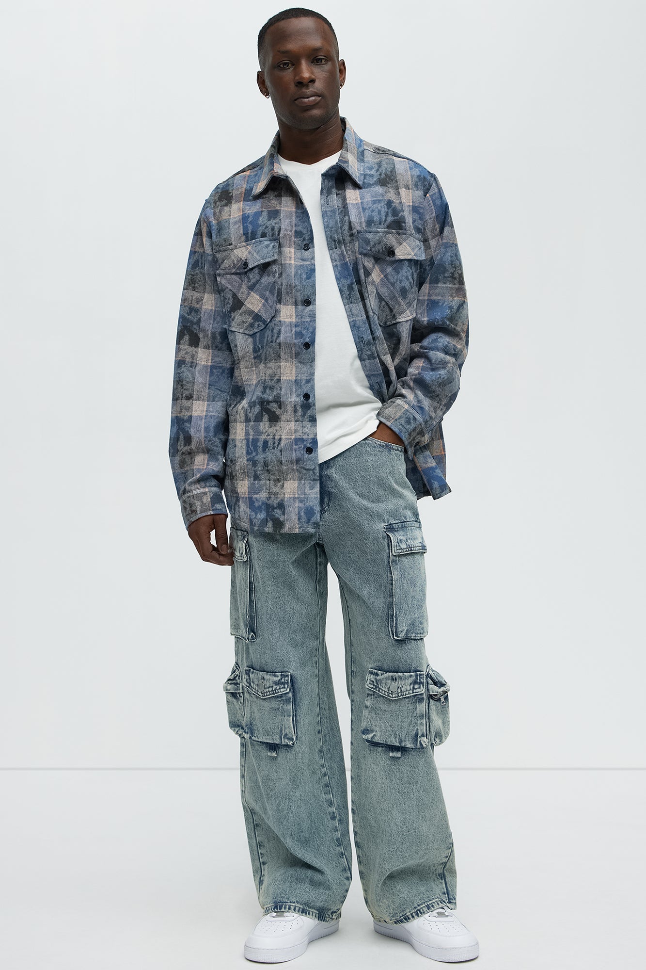 Wish So Many Baggy Cargo Jeans - Medium Blue Wash