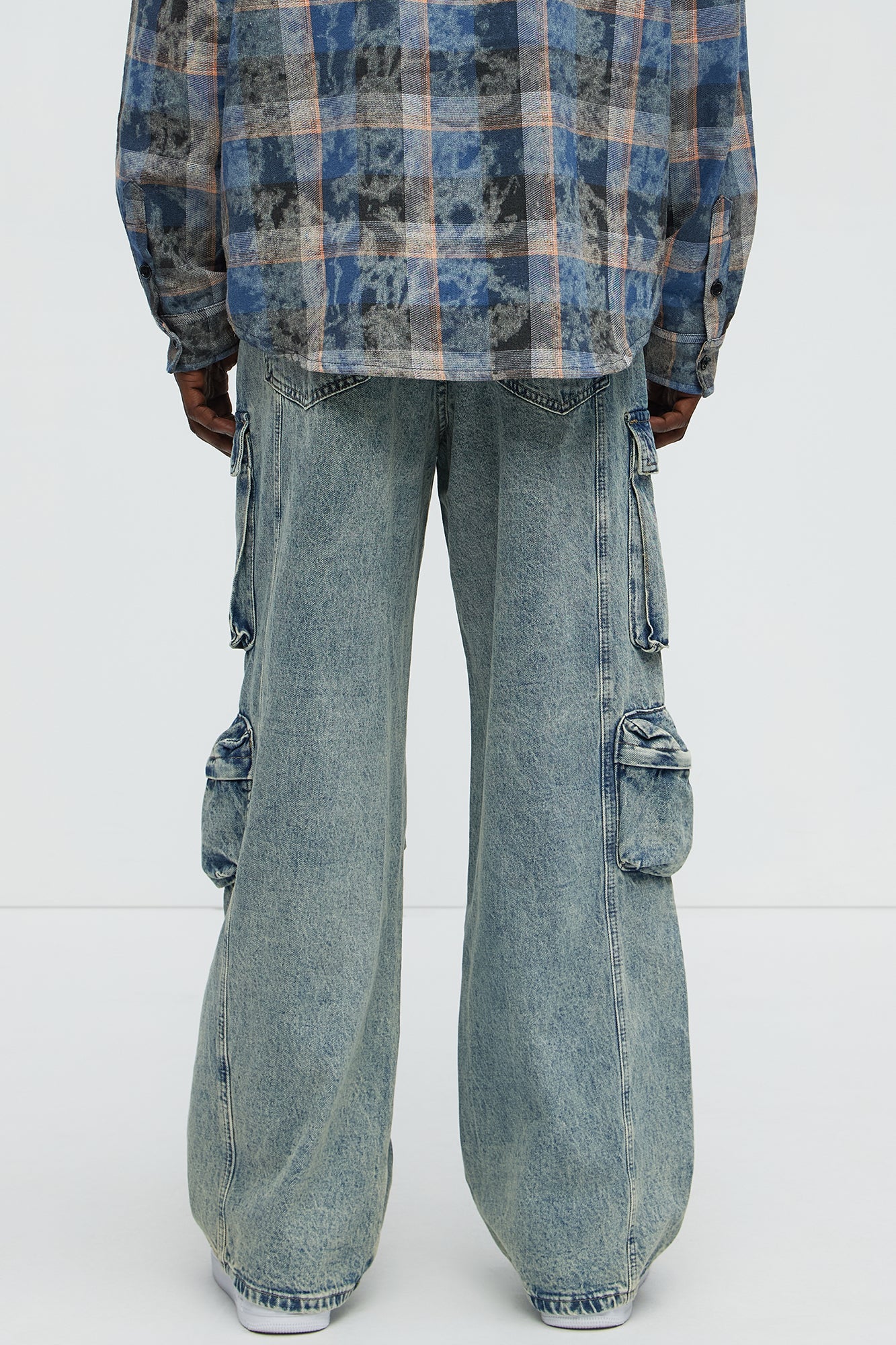 Wish So Many Baggy Cargo Jeans - Medium Blue Wash