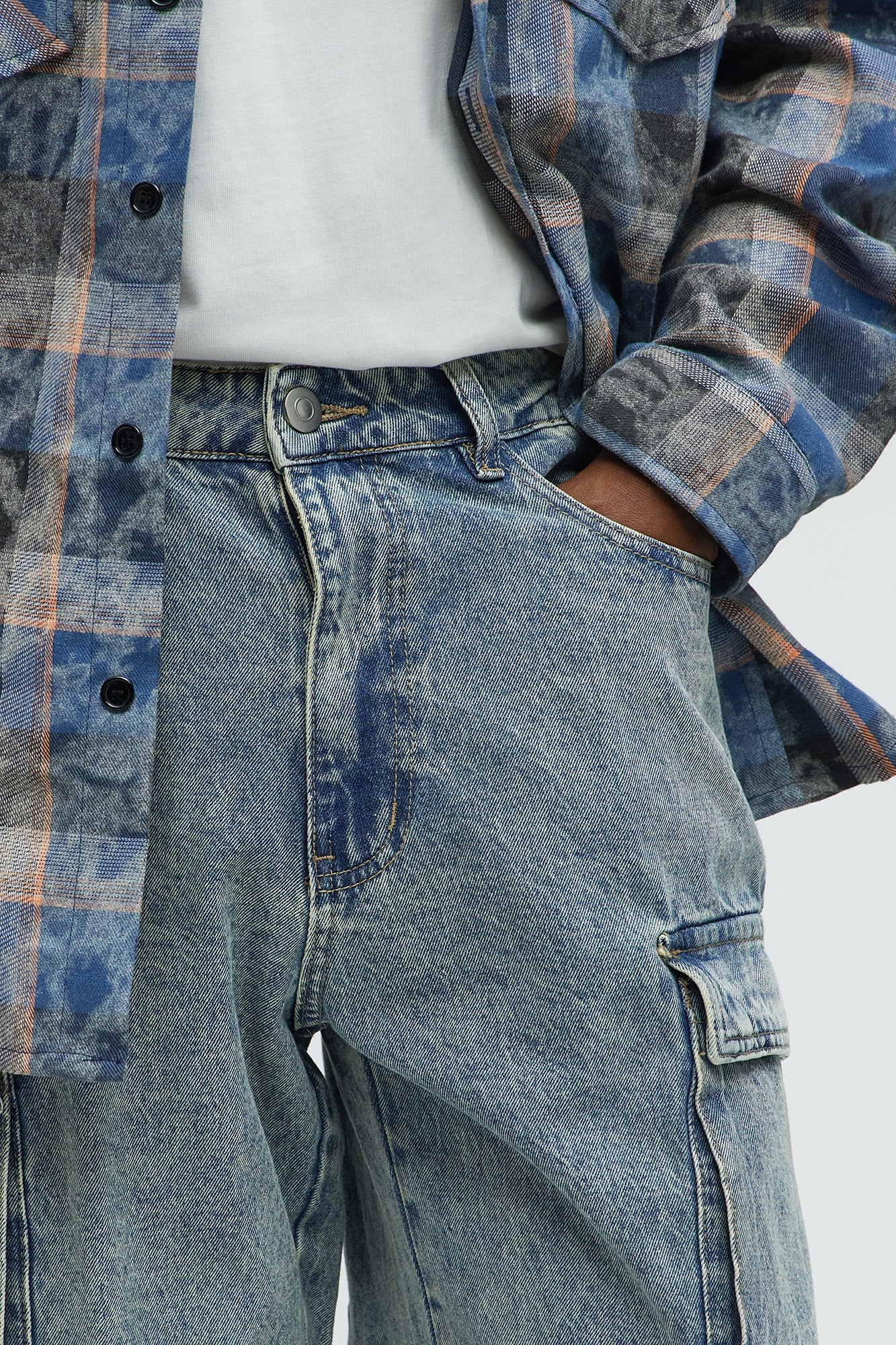 Wish So Many Baggy Cargo Jeans - Medium Blue Wash