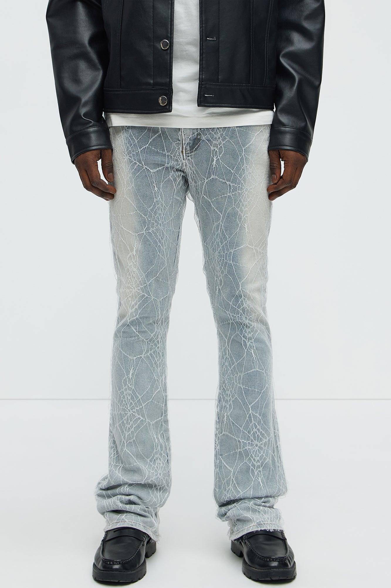 Stacked Skinny Flare Laced Jeans - Light Wash