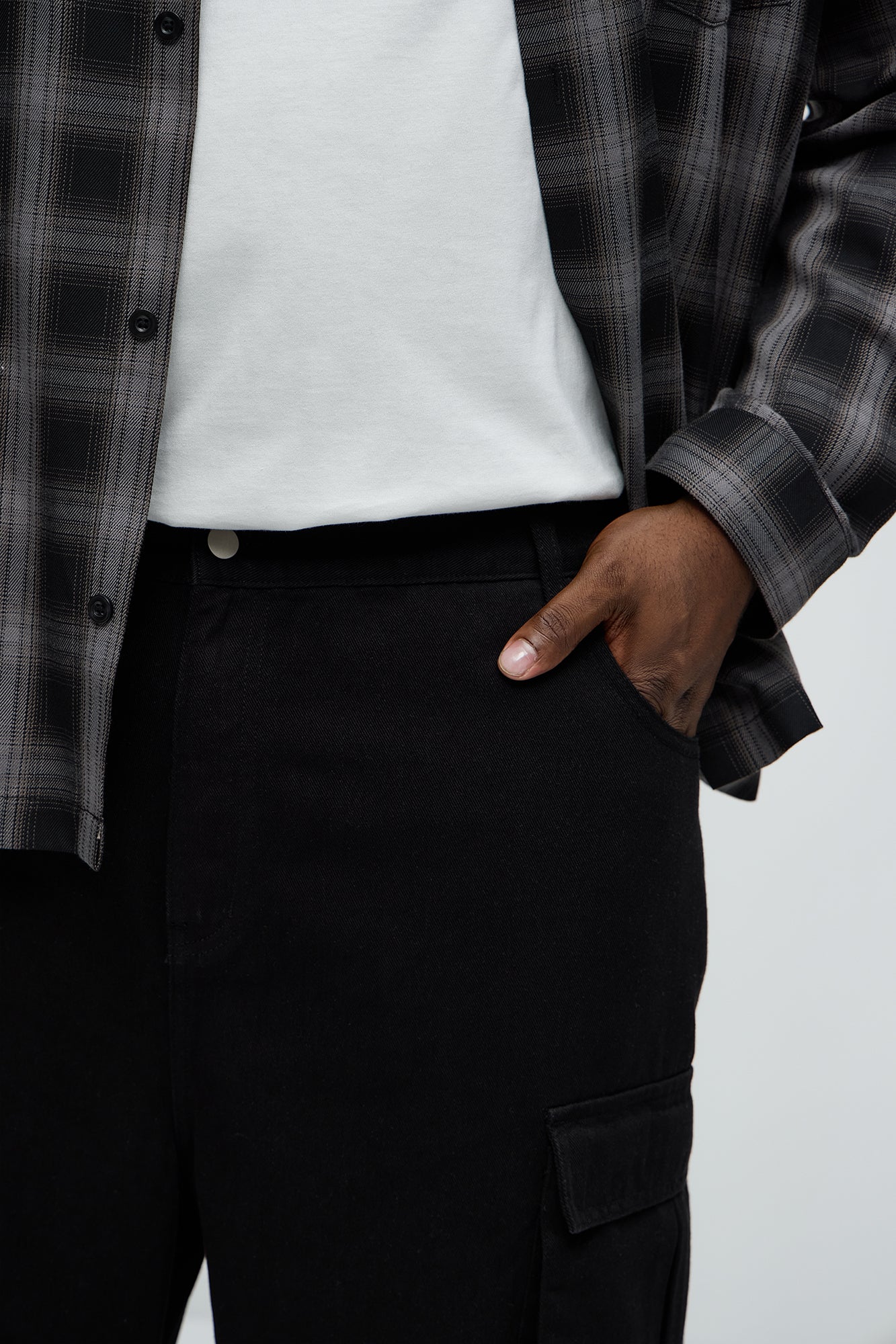 These Streets Cargo Buckle Straps Baggy Jeans - Black