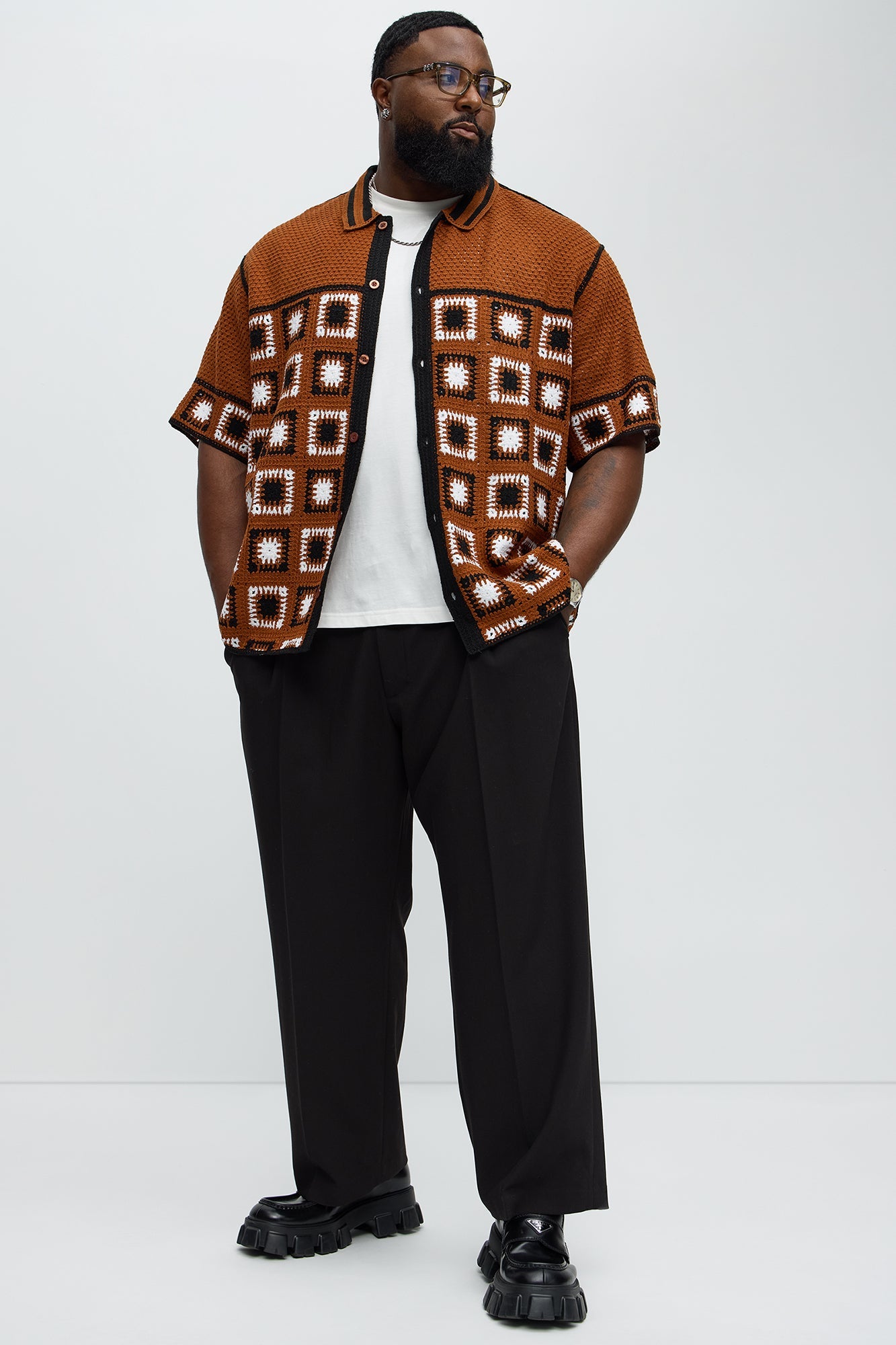Nixon Button Down Crochet Shirt - Brown Combo