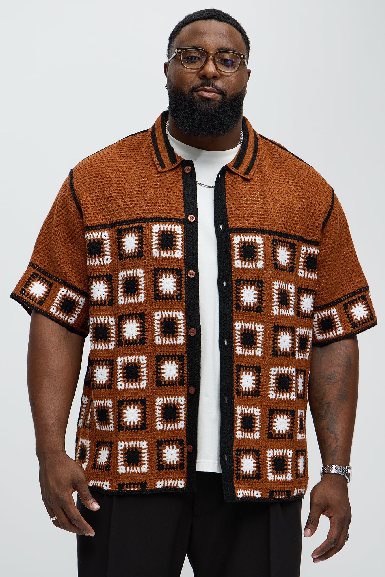 Nixon Button Down Crochet Shirt - Brown Combo