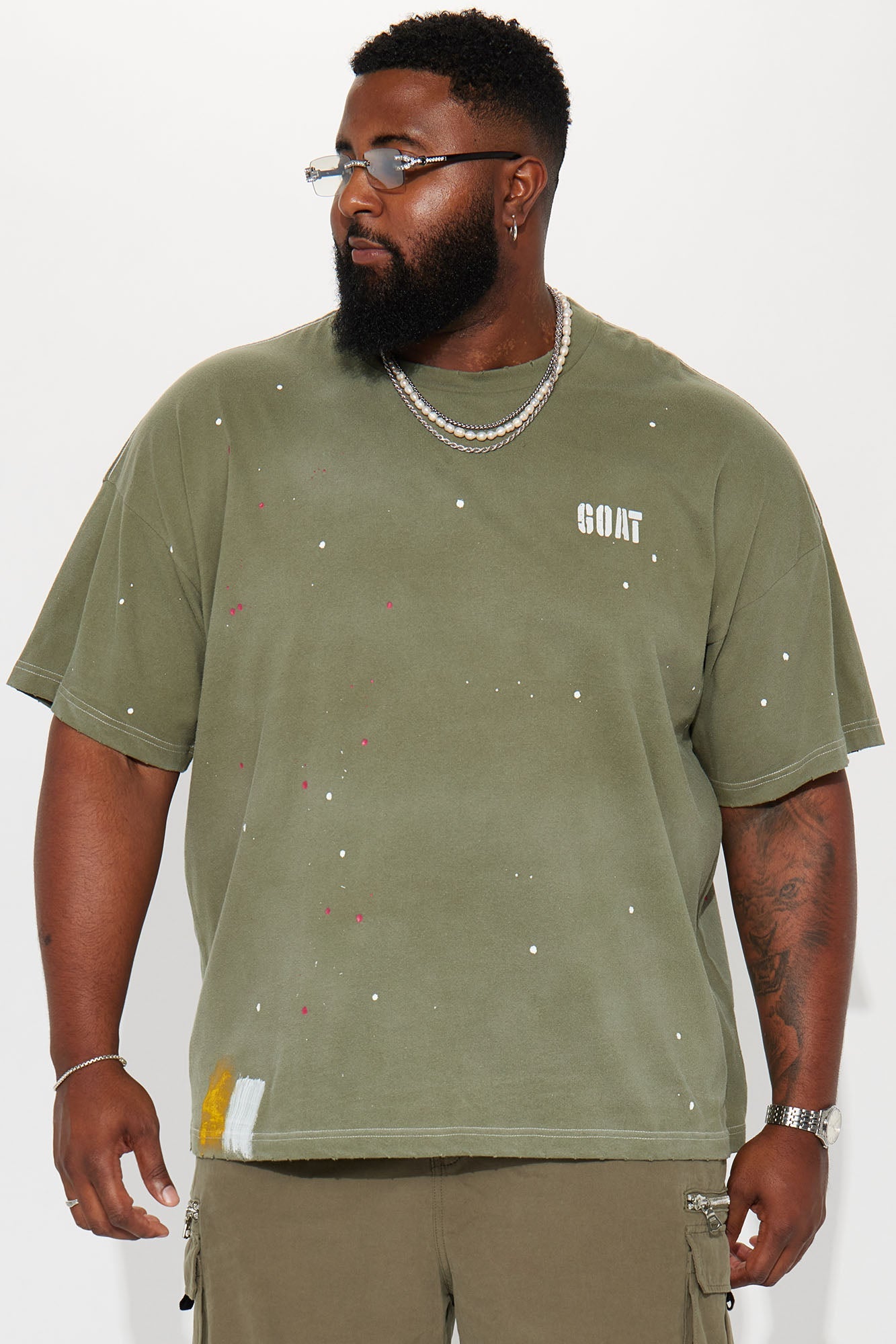 GOAT Paint Splatter Oversized Short Sleeve Tee - Olive