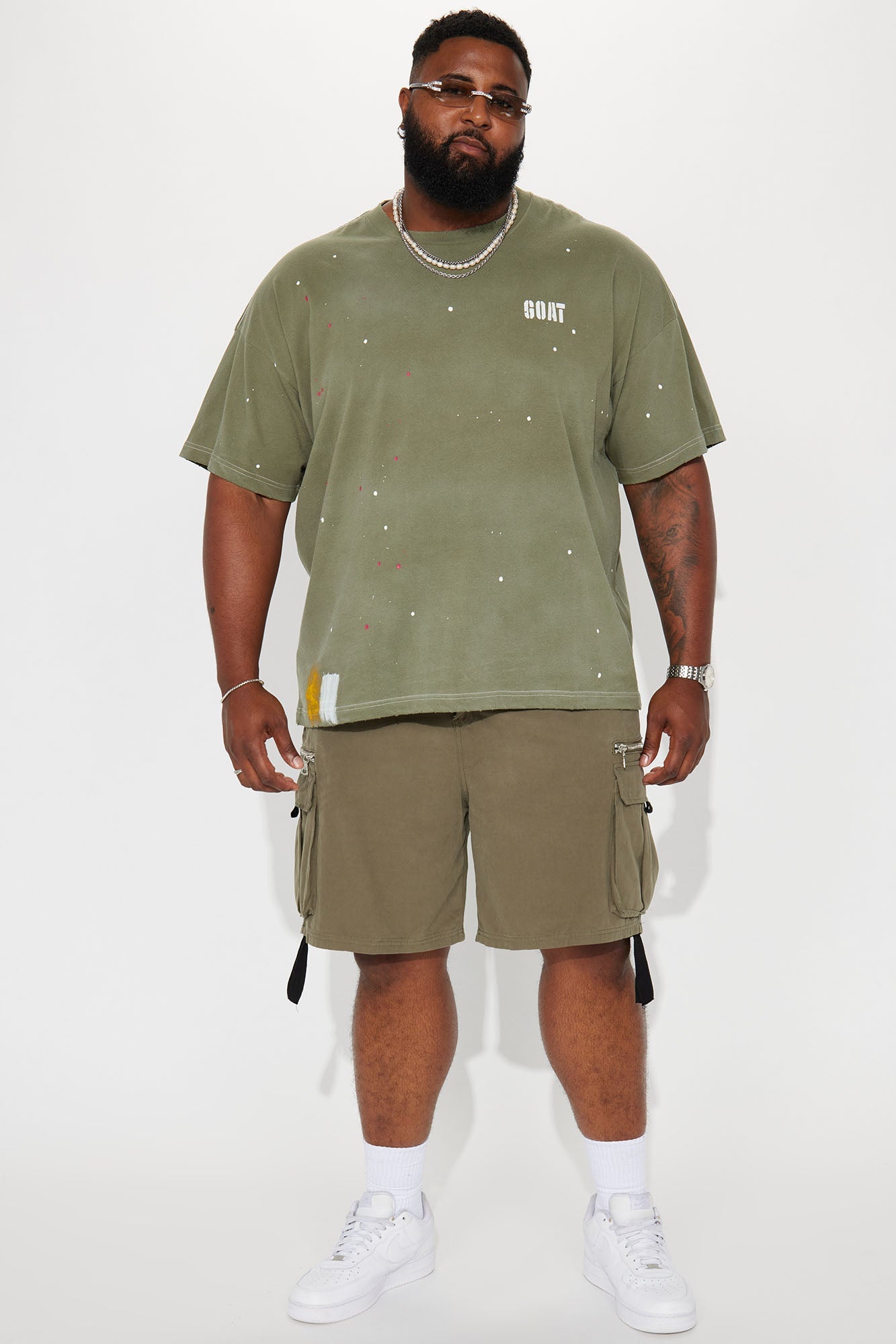 GOAT Paint Splatter Oversized Short Sleeve Tee - Olive