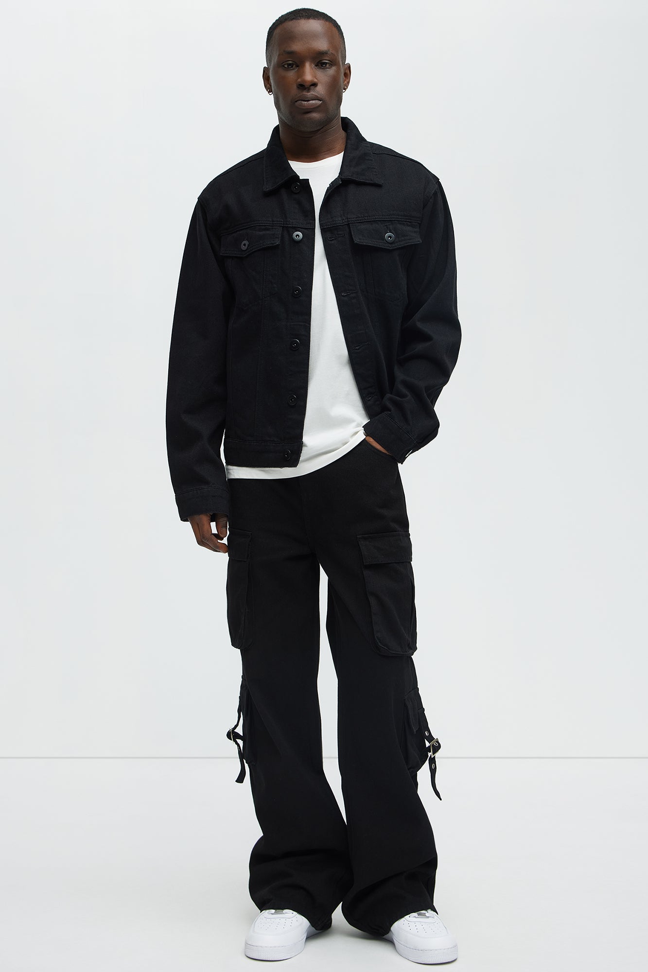 These Streets Cargo Buckle Straps Baggy Jeans - Black