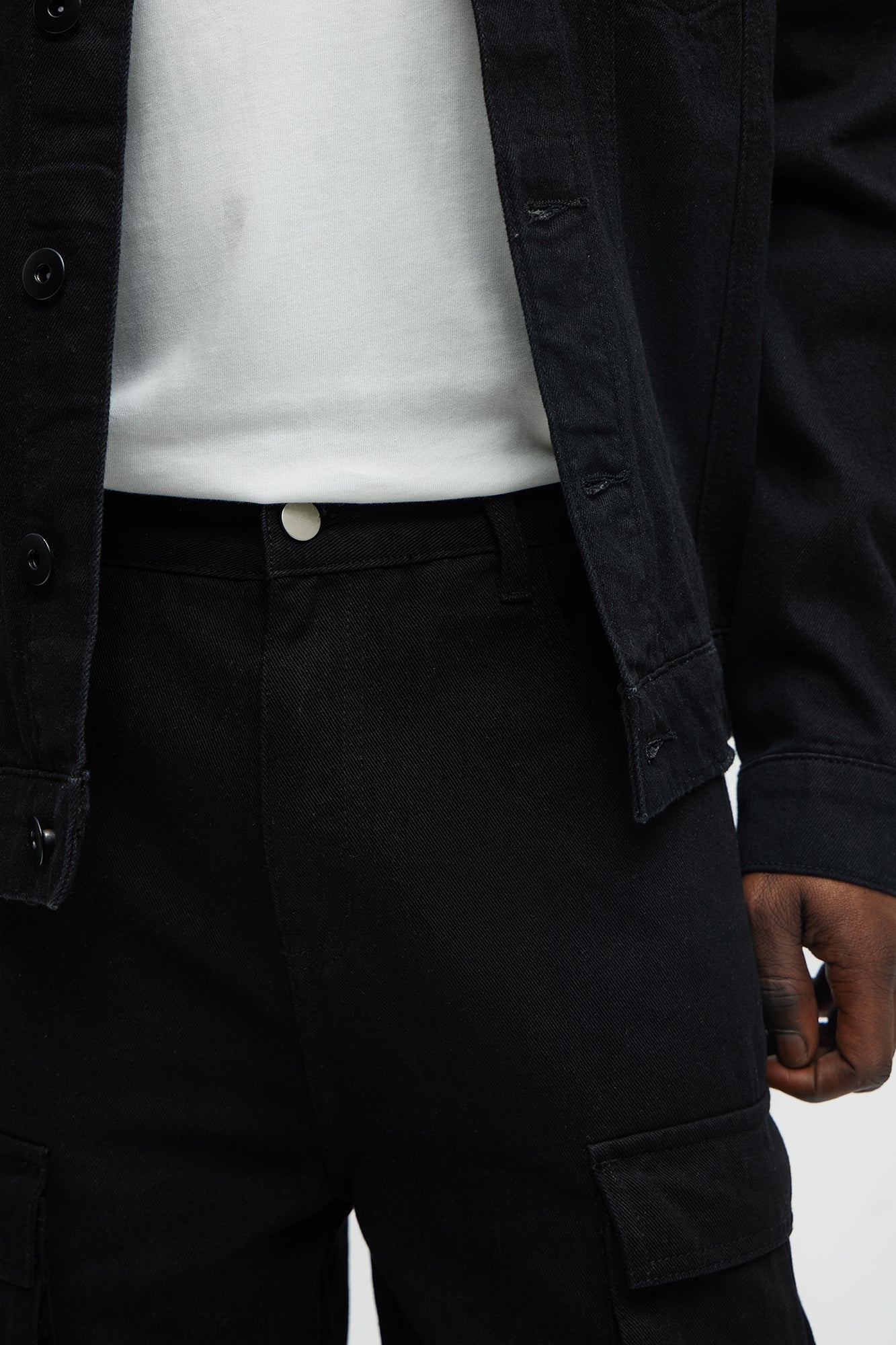 These Streets Cargo Buckle Straps Baggy Jeans - Black