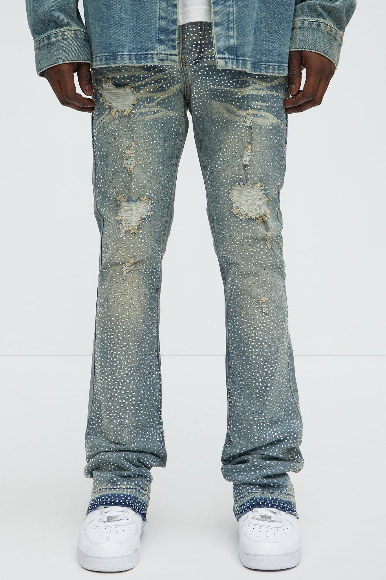 Stacked Skinny Flare On My Bling Distressed Jeans - Medium Blue Wash