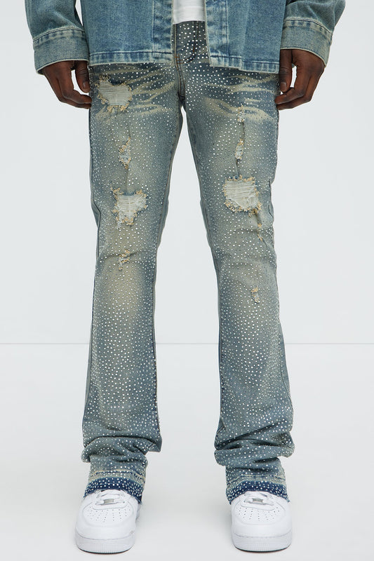 Stacked Skinny Flare On My Bling Distressed Jeans - Medium Blue Wash