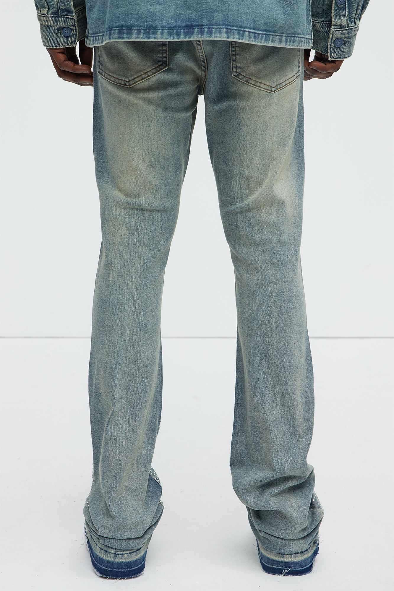 Stacked Skinny Flare On My Bling Distressed Jeans - Medium Blue Wash
