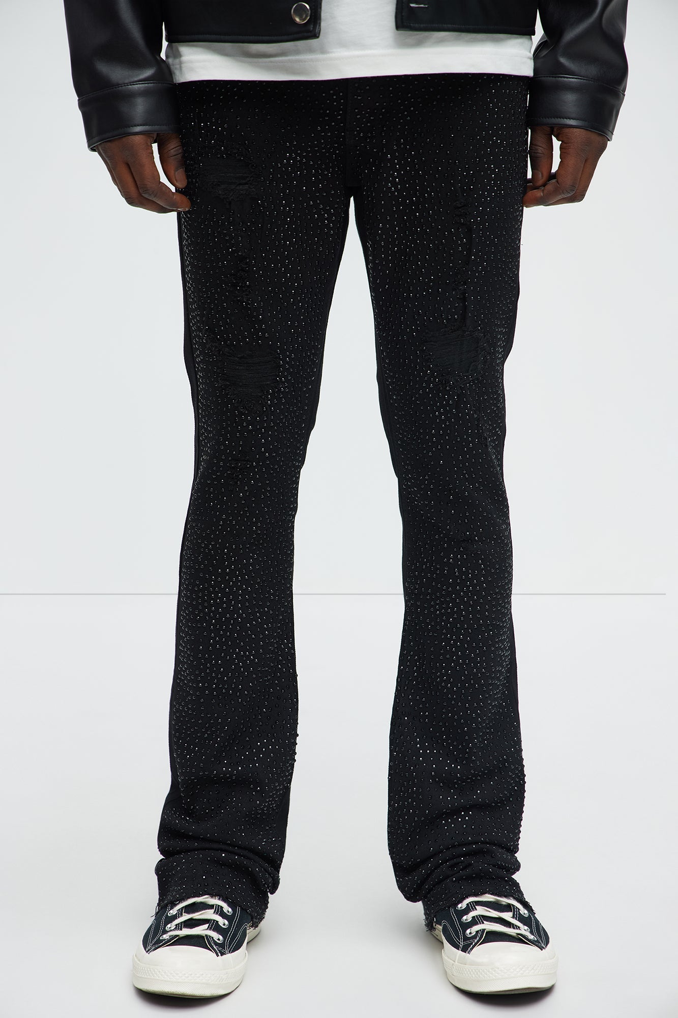 Stacked Skinny Flare On My Bling Distressed Jeans - Black