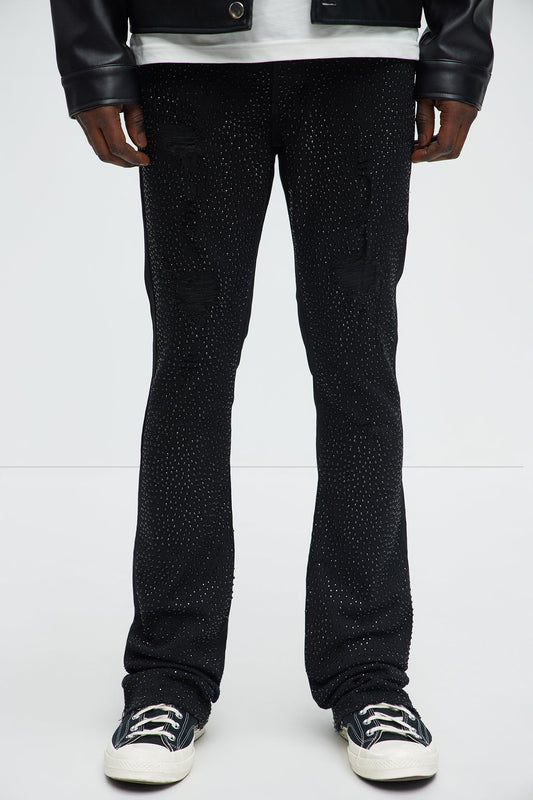 Stacked Skinny Flare On My Bling Distressed Jeans - Black