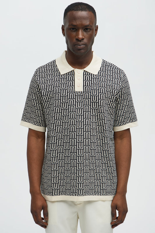 Cunard Jacquard Polo - Tan/Multi