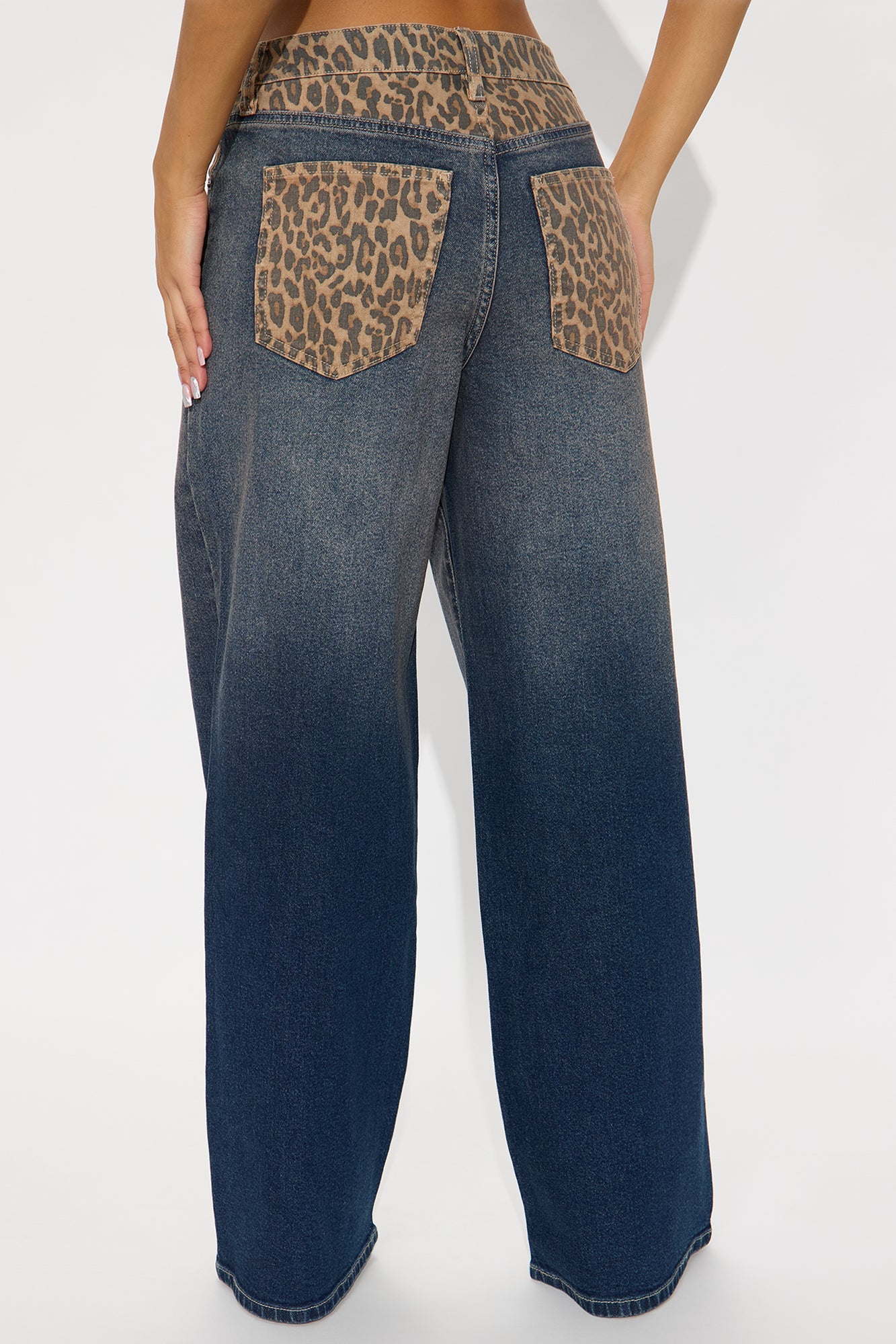 Wild At Heart Leopard Contrast Wide Leg Jeans - Dark Wash