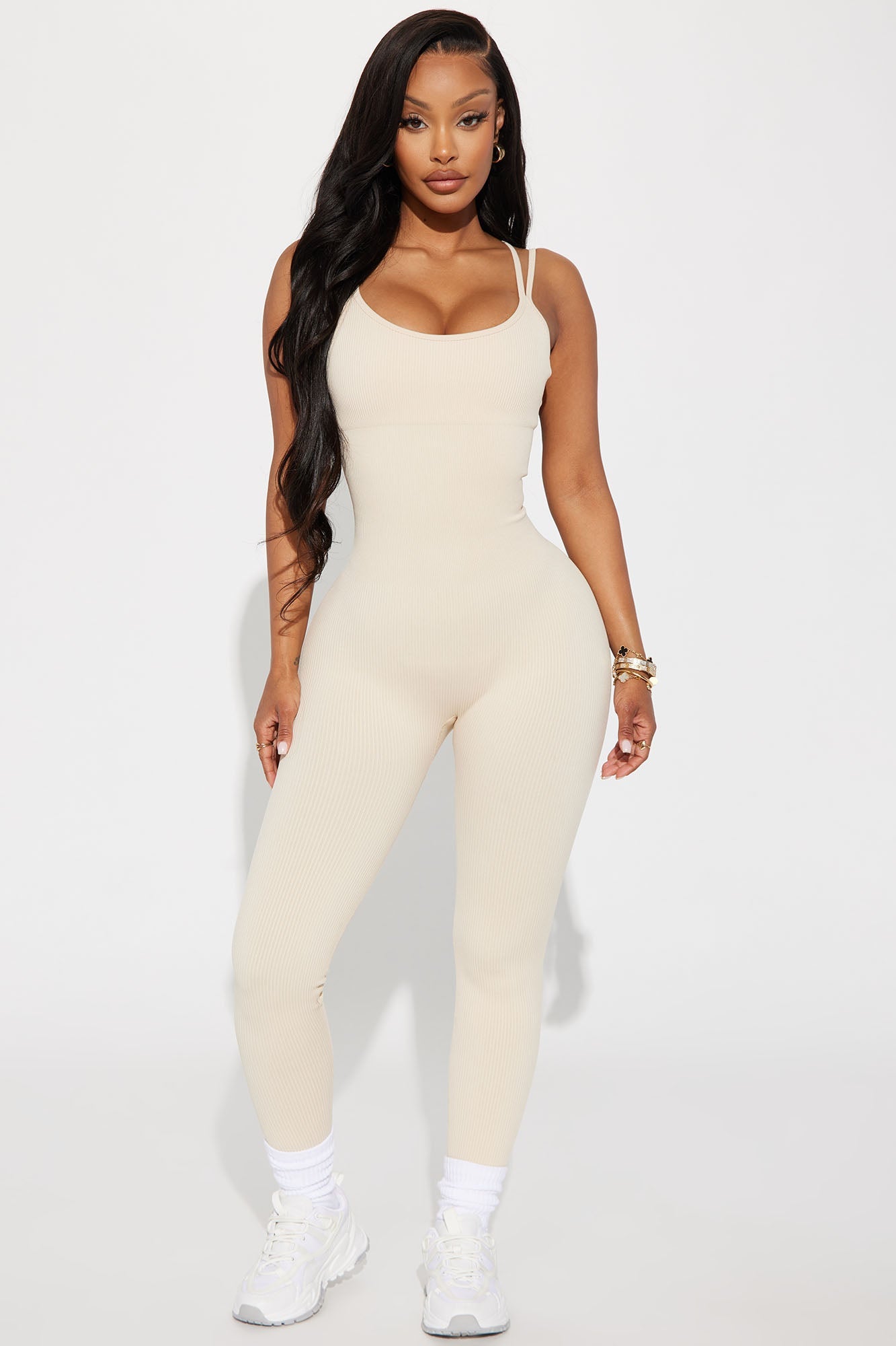 Effortless Joyce Ribbed Seamless Jumpsuit - Sand