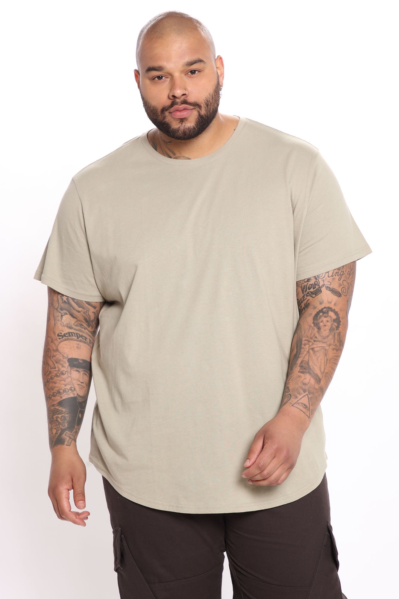 Essential Short Sleeve Scallop Crew Tee - Tan