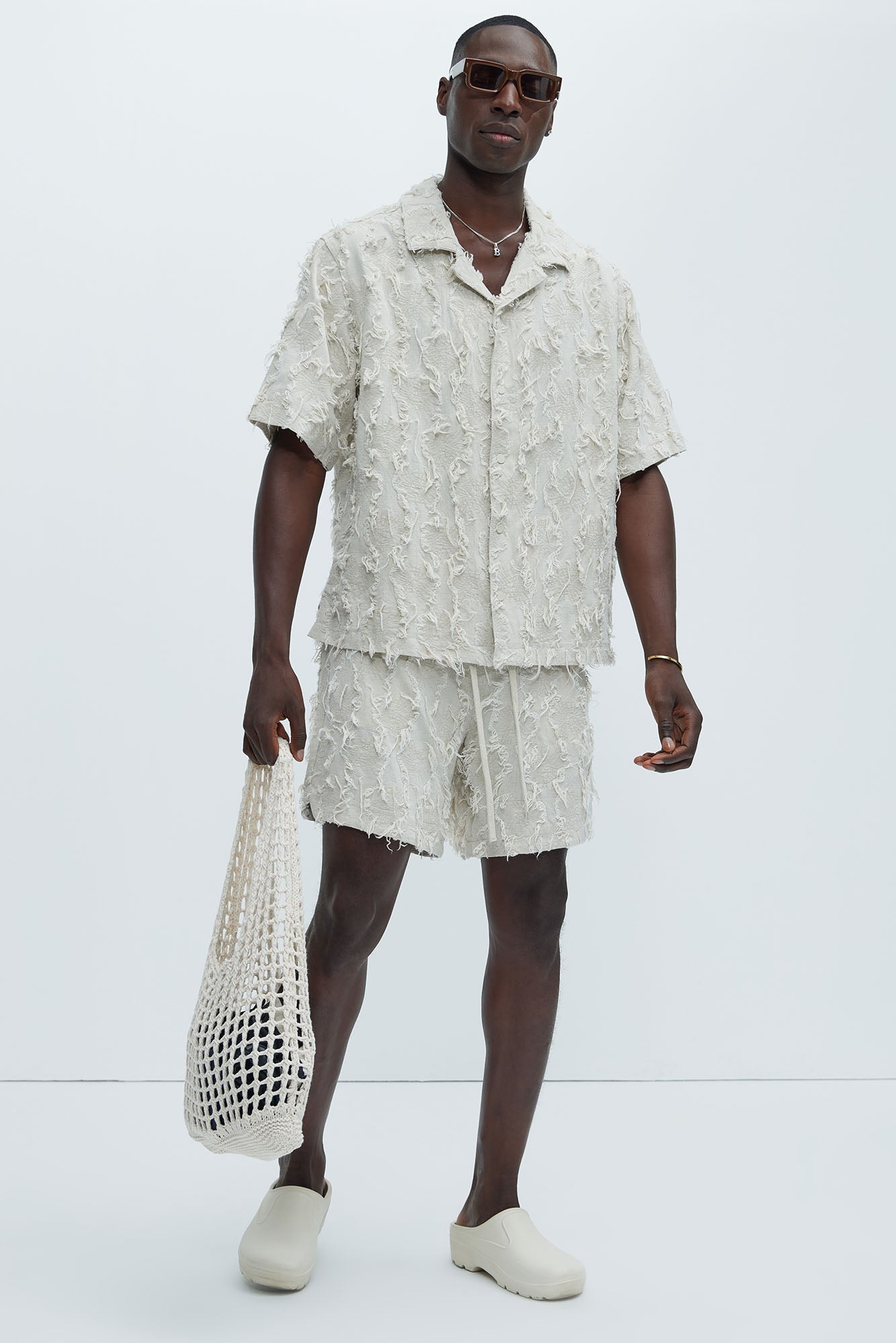 Frayed Jacquard Linen Shirt - Off White