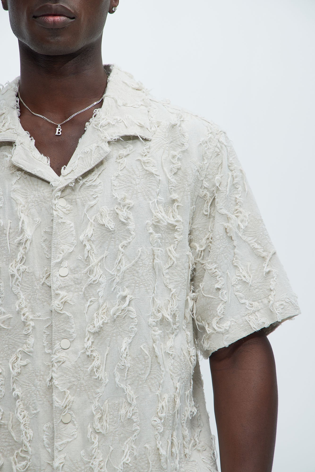 Frayed Jacquard Linen Shirt - Off White