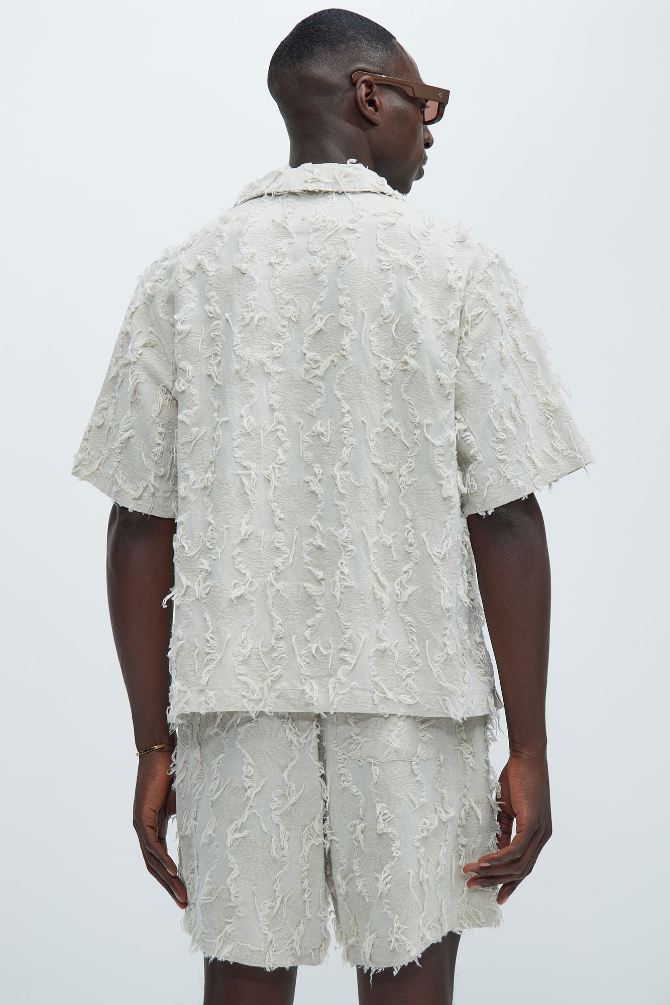 Frayed Jacquard Linen Shirt - Off White