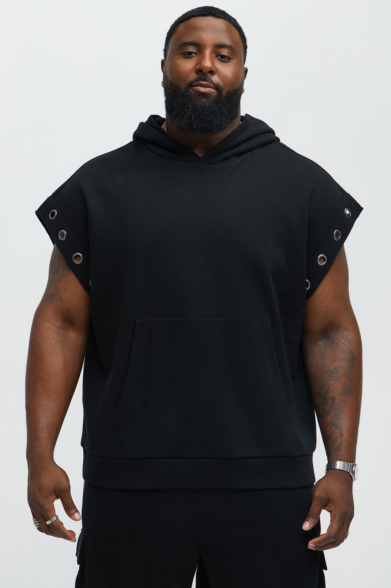 Tyson Ring Sleeveless Hoodie - Black