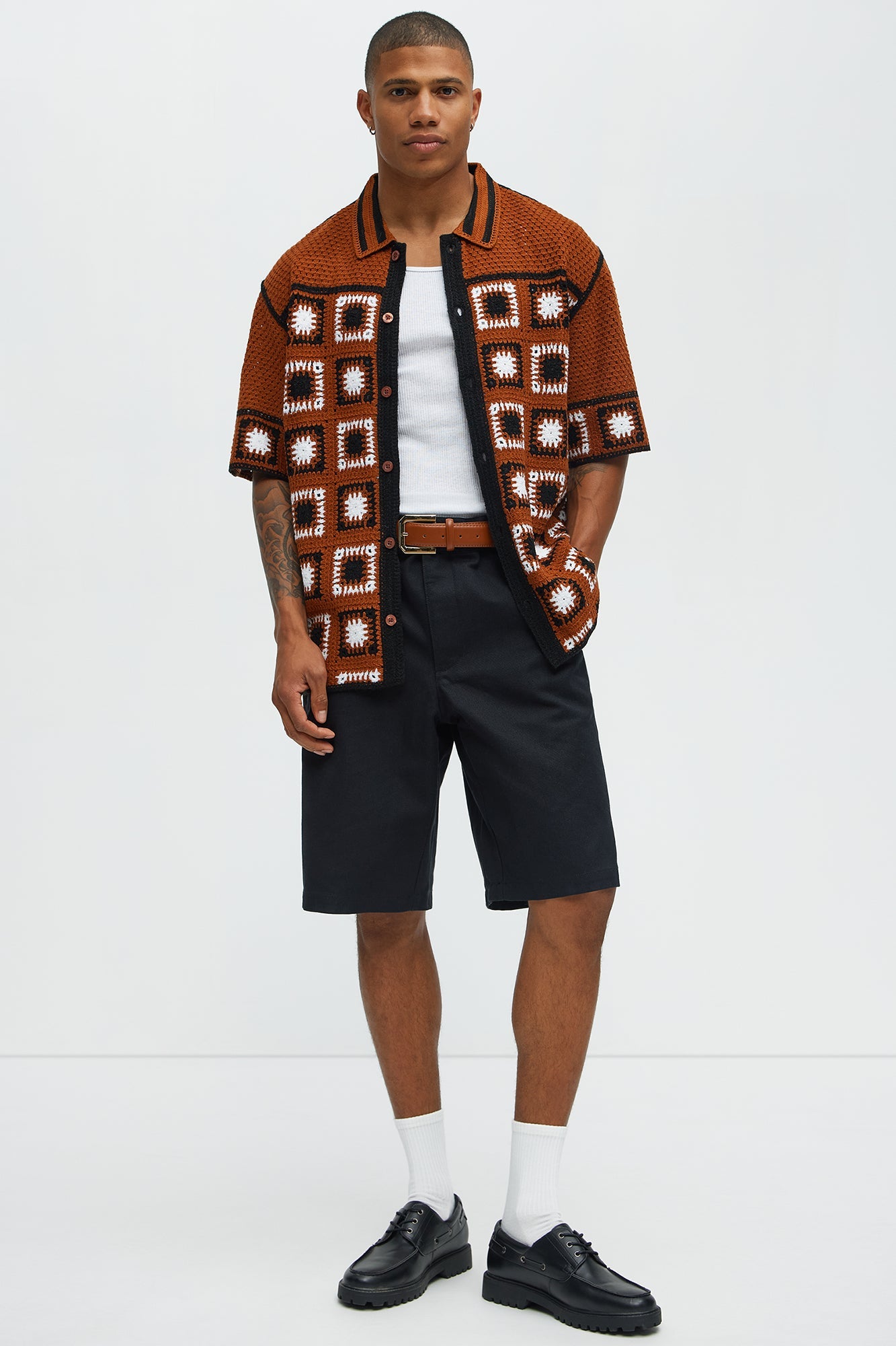 Nixon Button Down Crochet Shirt - Brown Combo