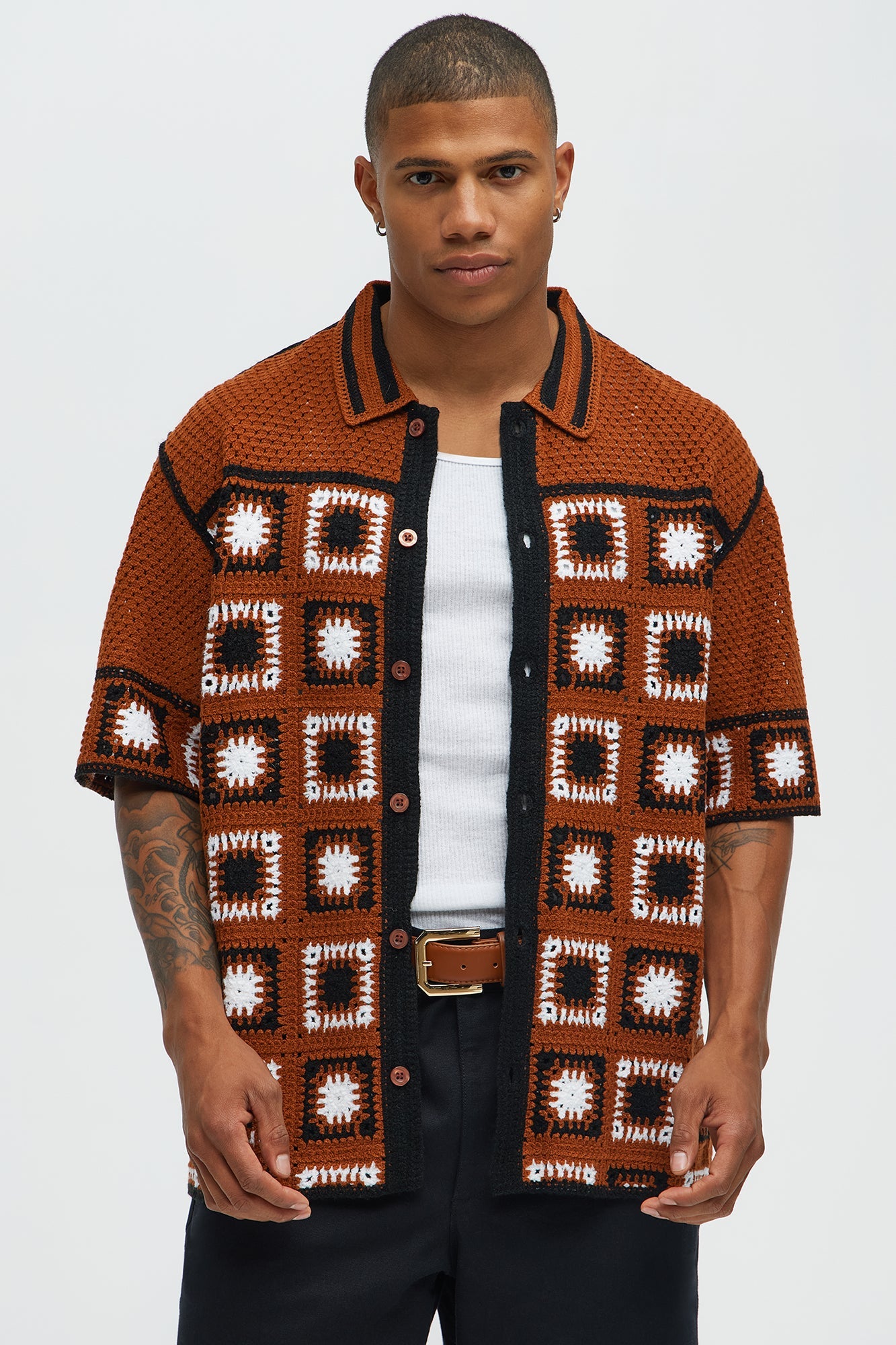 Nixon Button Down Crochet Shirt - Brown Combo