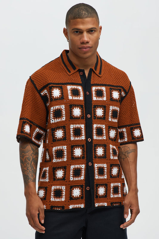 Nixon Button Down Crochet Shirt - Brown Combo