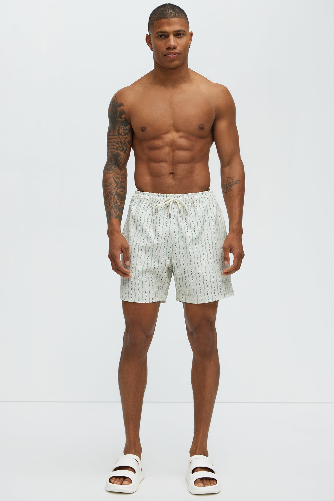 Pearl Printed Swim Mid Trunk - Cream/combo