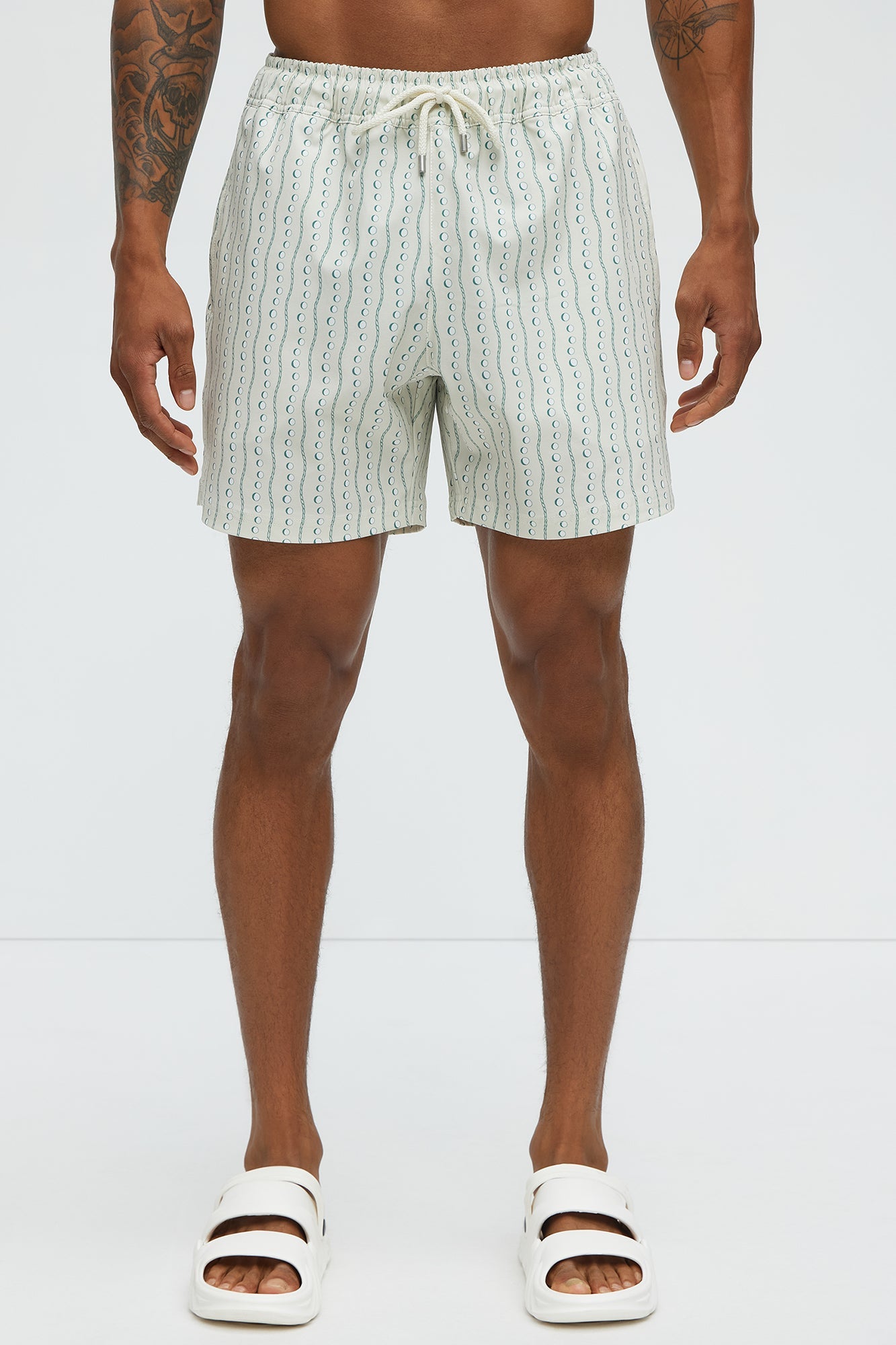 Pearl Printed Swim Mid Trunk - Cream/combo