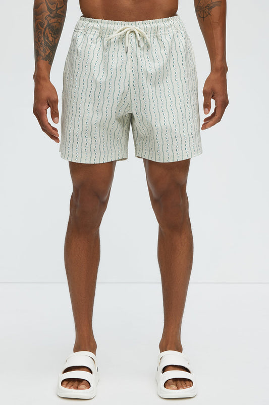 Pearl Printed Swim Mid Trunk - Cream/combo