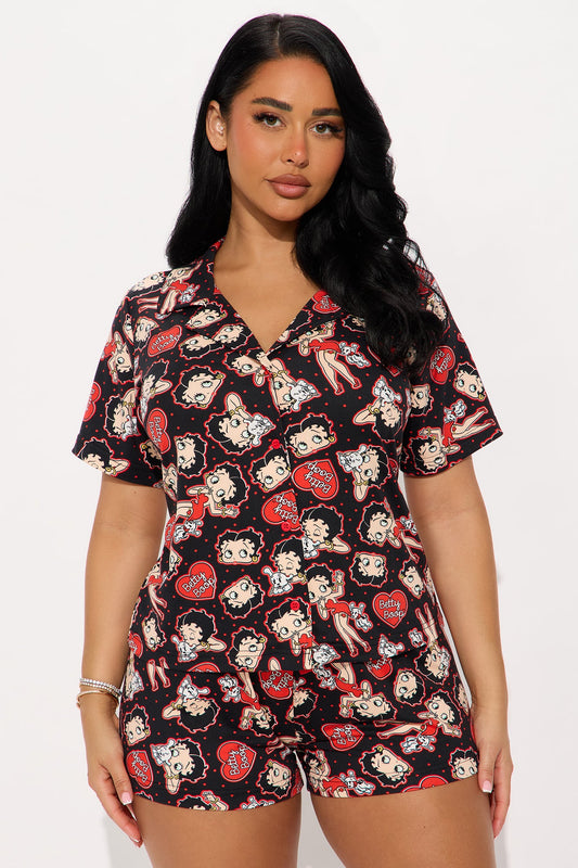Betty Boop Kisses PJ Short Set - Black/combo