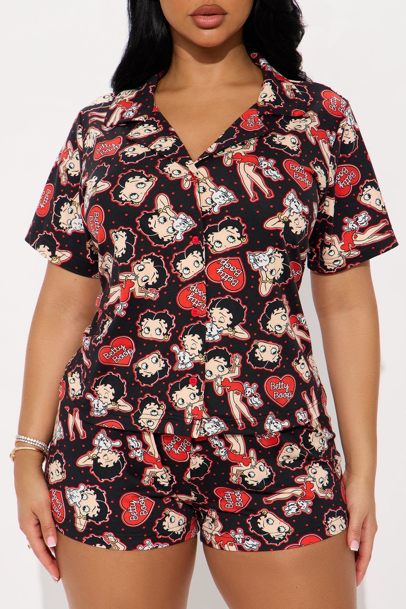 Betty Boop Kisses PJ Short Set - Black/combo