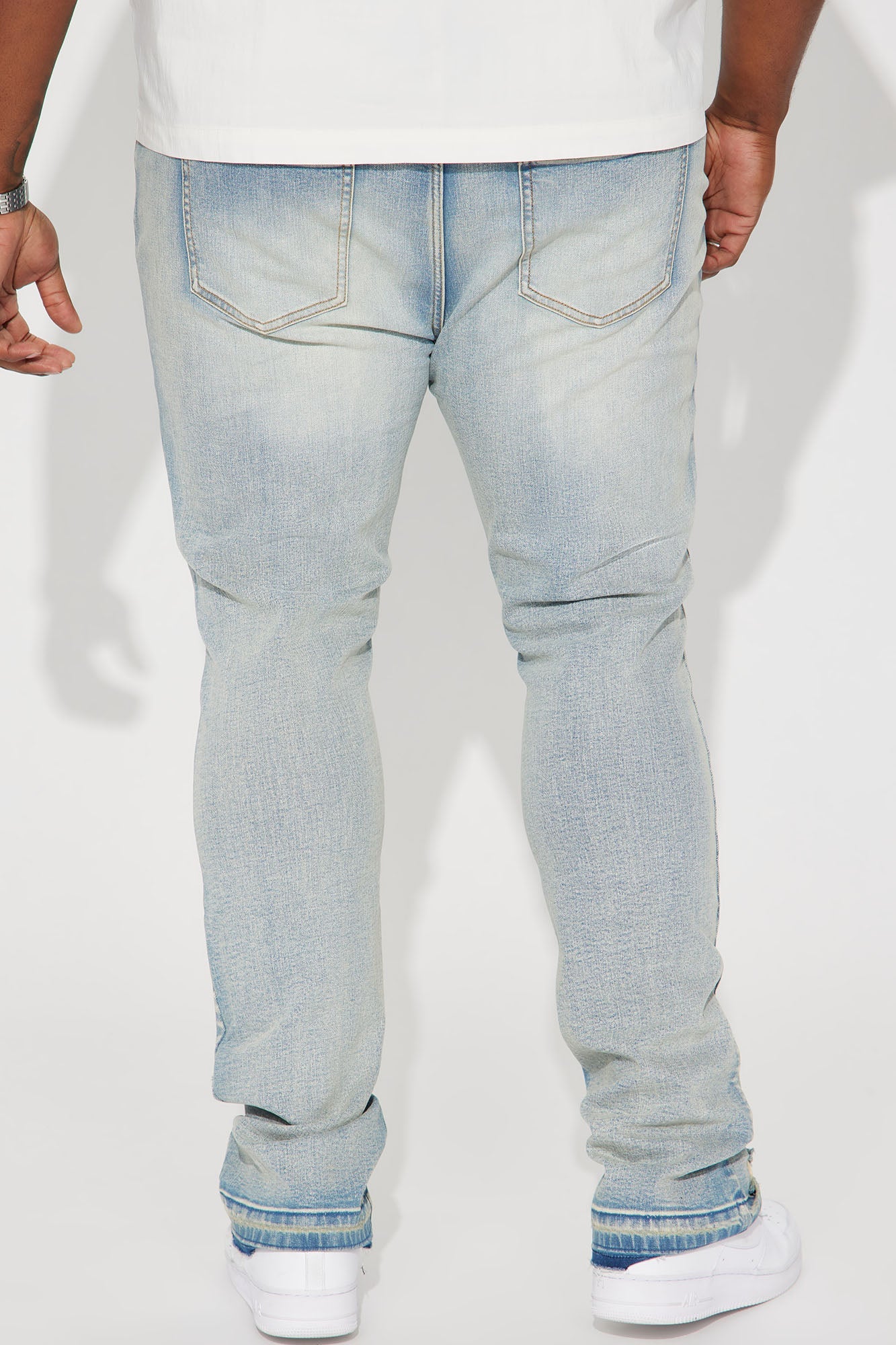 Torn Apart Stacked Skinny Flare Jeans - Light Blue Wash