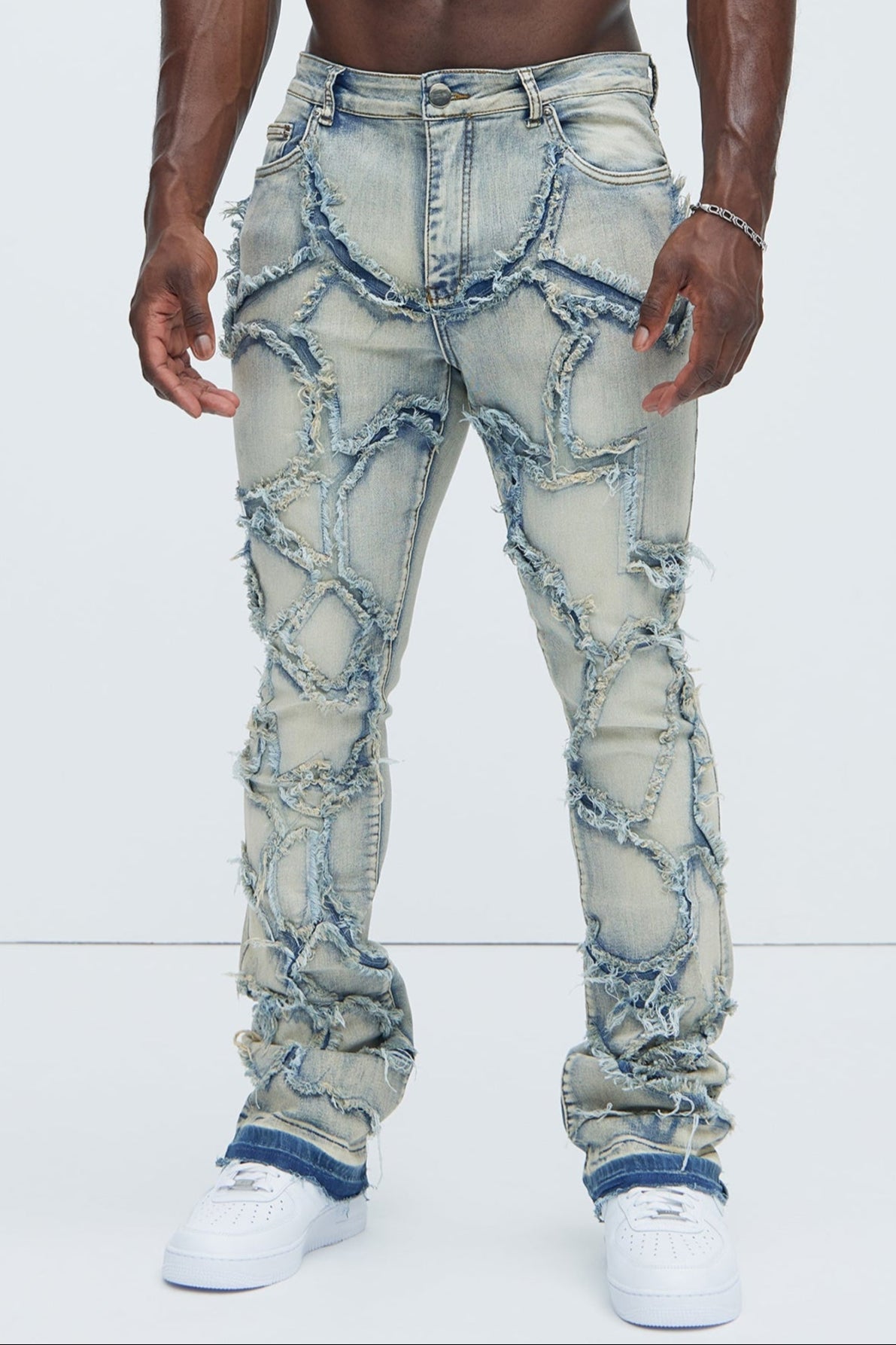 Fray All Ways Stacked Skinny Flare Jeans - Light Blue