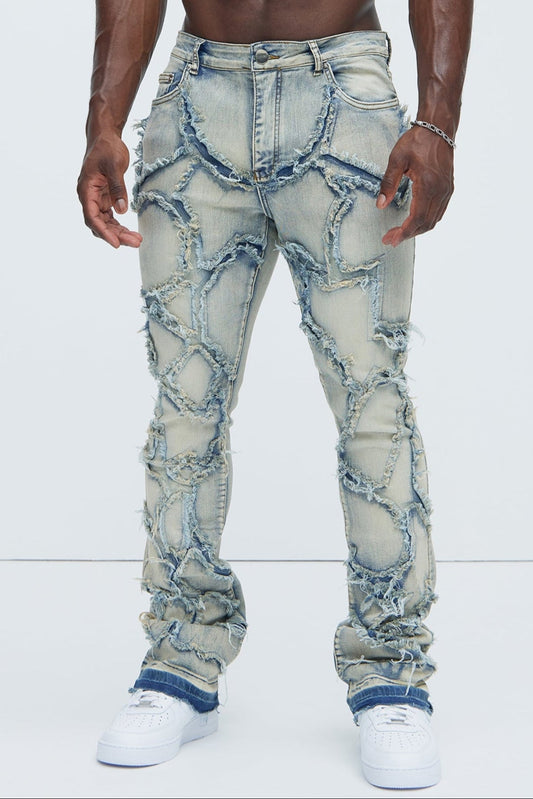 Fray All Ways Stacked Skinny Flare Jeans - Light Blue