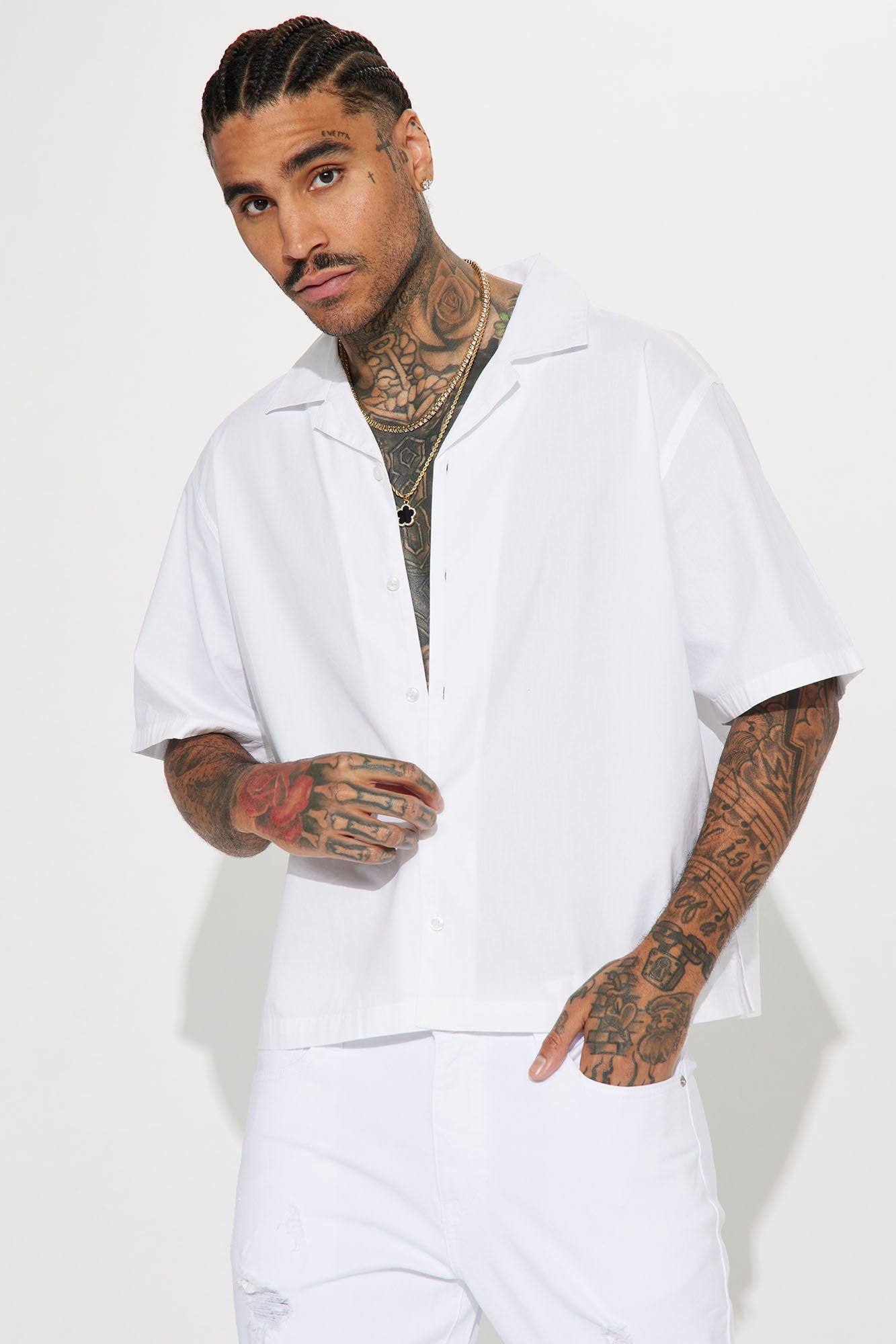 Ryland Relaxed Cotton Short Sleeve Cuban Shirt - White