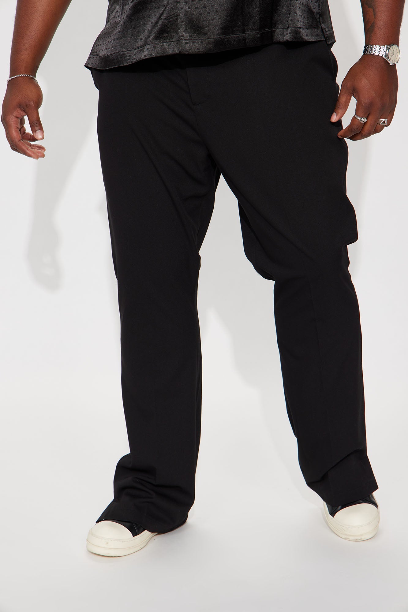 Don't Believe You Gabardine Slim Flare Slit Trouser - Black