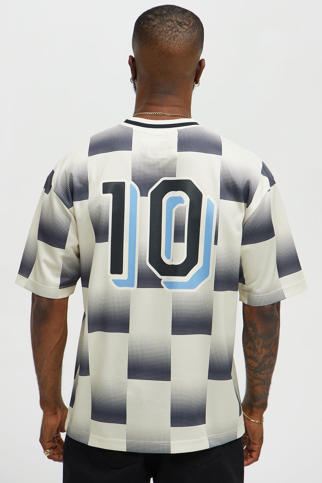 Checkered Paris Short Sleeve Soccer Jersey - Off White/combo