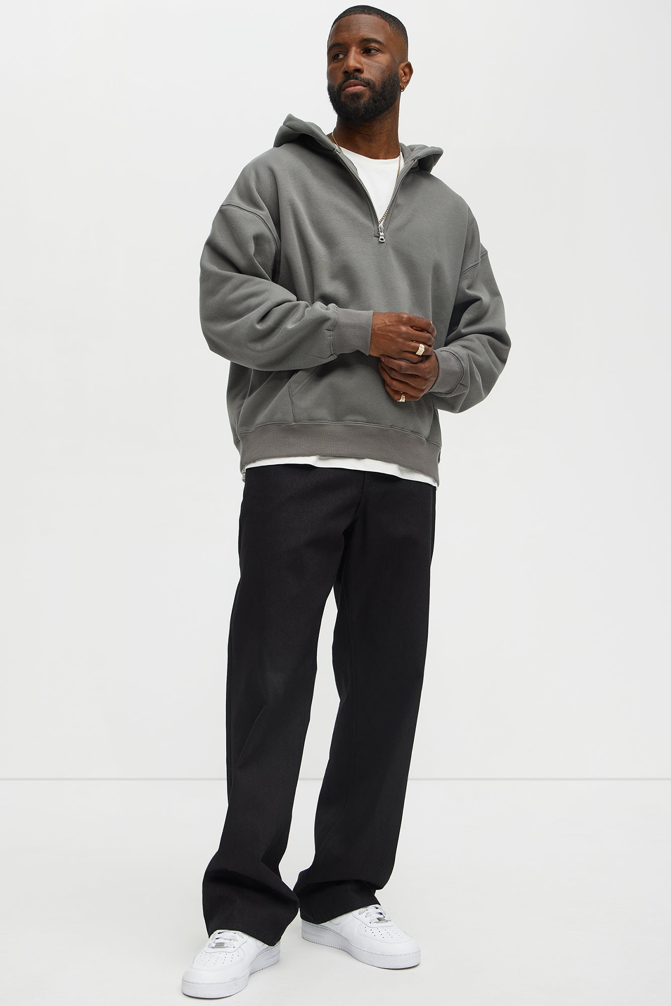 Tyson Oversized Heavyweight Quarter Zip Hoodie - Charcoal
