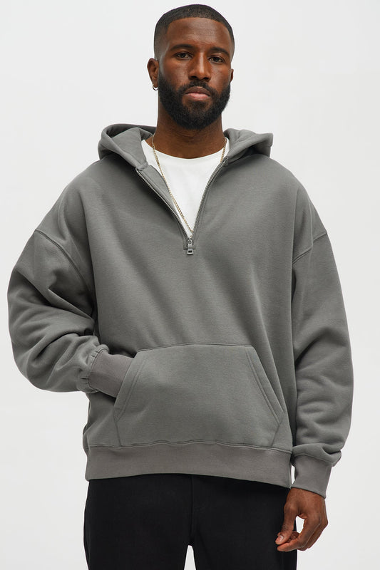 Tyson Oversized Heavyweight Quarter Zip Hoodie - Charcoal