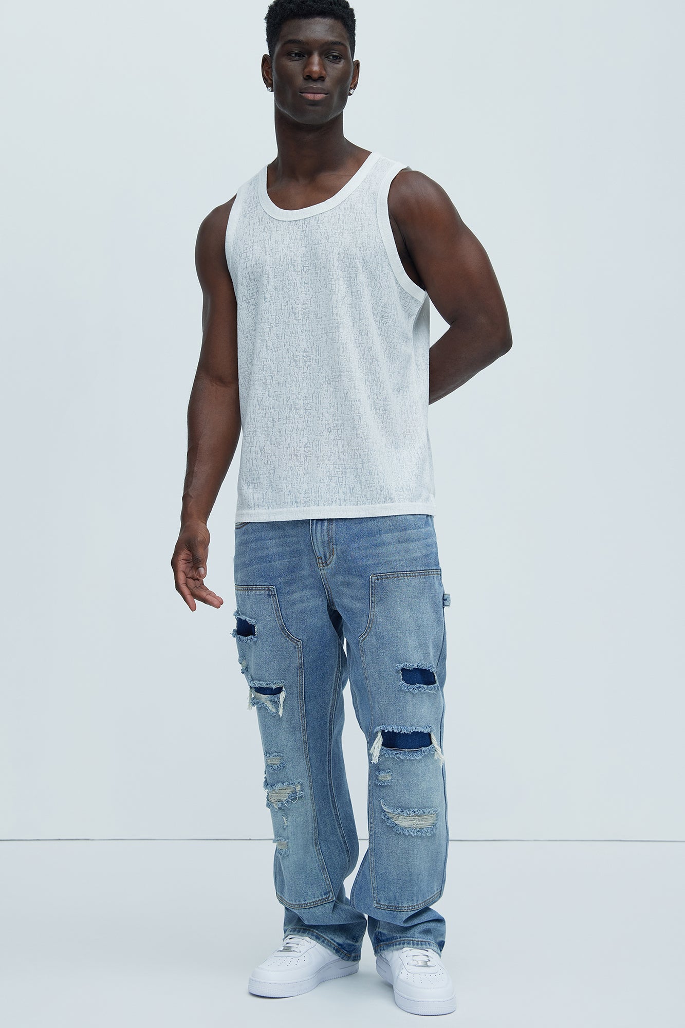 Bore Distressed Carpenter Straight Jeans - Blue Wash