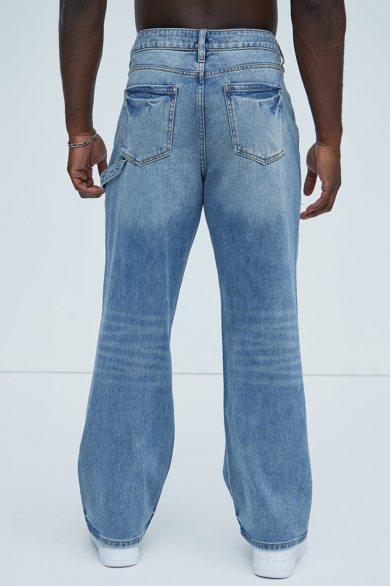 Bore Distressed Carpenter Straight Jeans - Blue Wash