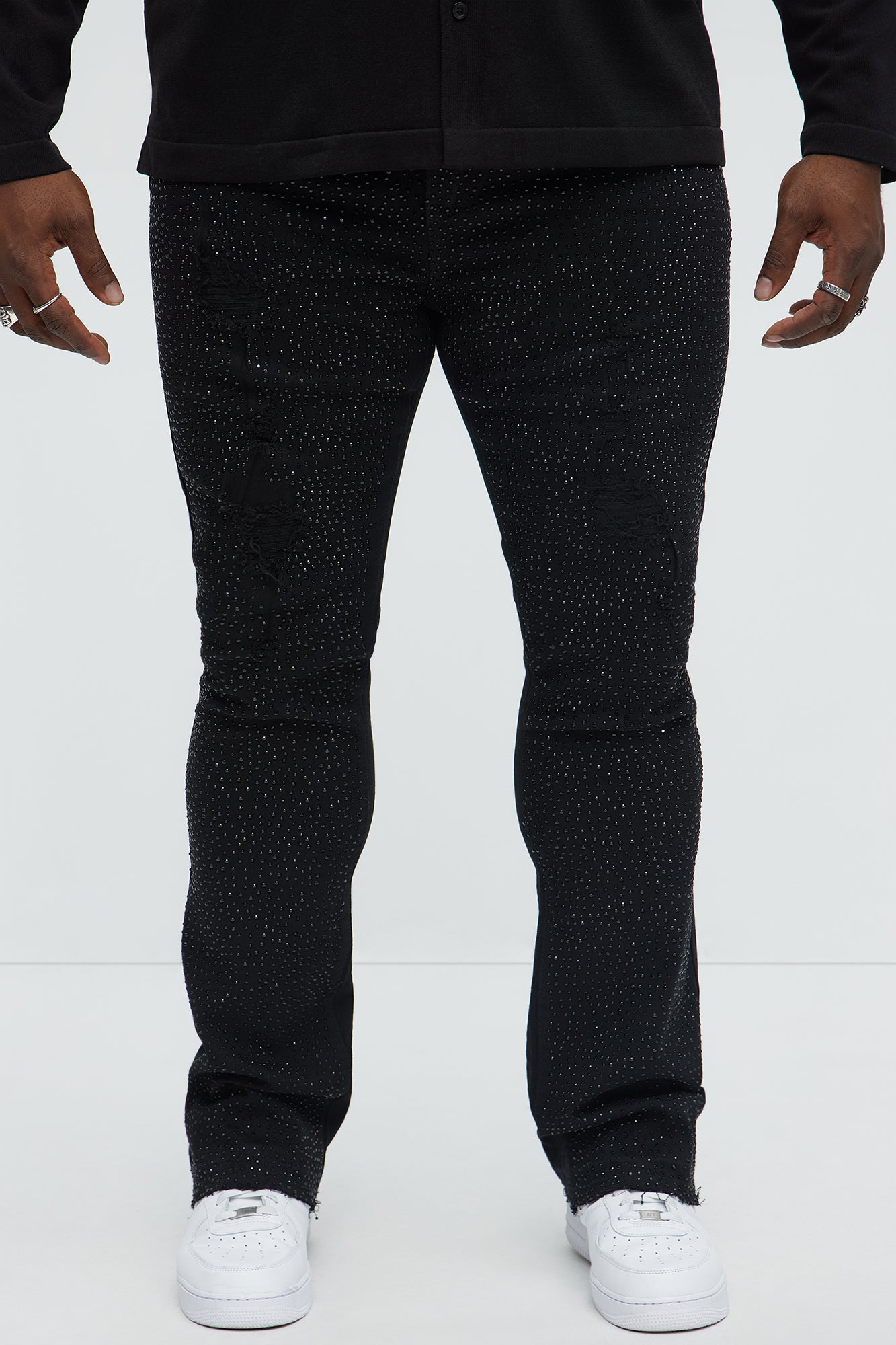 Stacked Skinny Flare On My Bling Distressed Jeans - Black