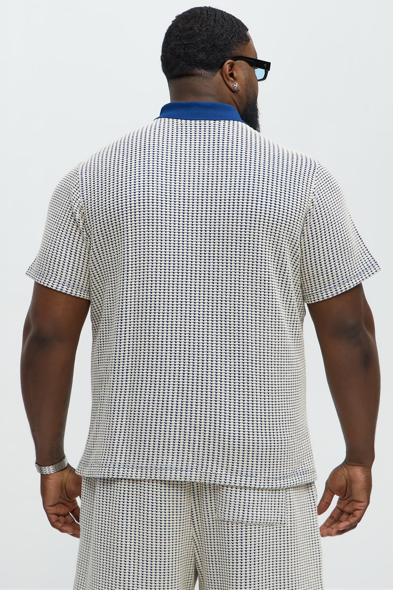 Devin Crochet Contrast Trim Johnny Collar Polo - Blue/combo