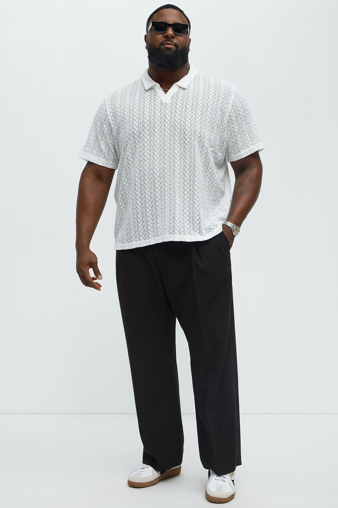 Gerard Crochet Knit Johnny Collar Shirt - White